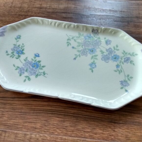 Vintage Blue Bell Flower Ceramic Tray Furukawa Japan Rectangular 12"x6.5" - Picture 5 of 12
